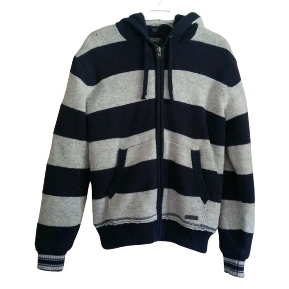 NWOT BUFFALO DAVID BITTON Men's Sweater Jacket SMALL Blue/Gray Stripe DEFECT - Picture 1 of 7